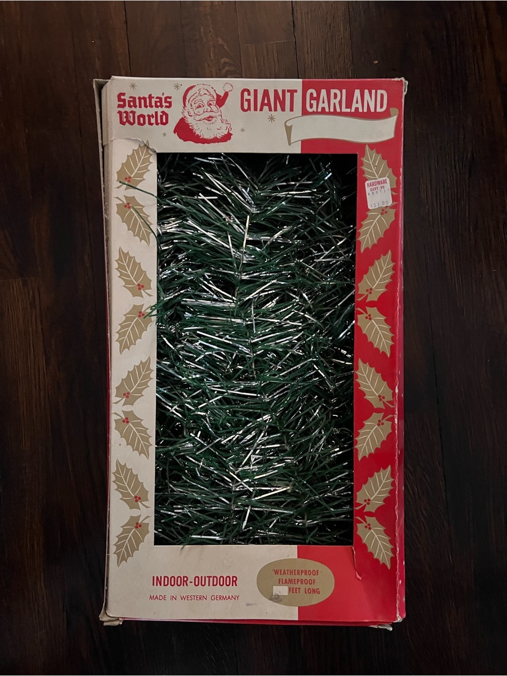 Vintage NEW Giant Garland - Green & Silver Holiday Tinsel 1960s 25 feet